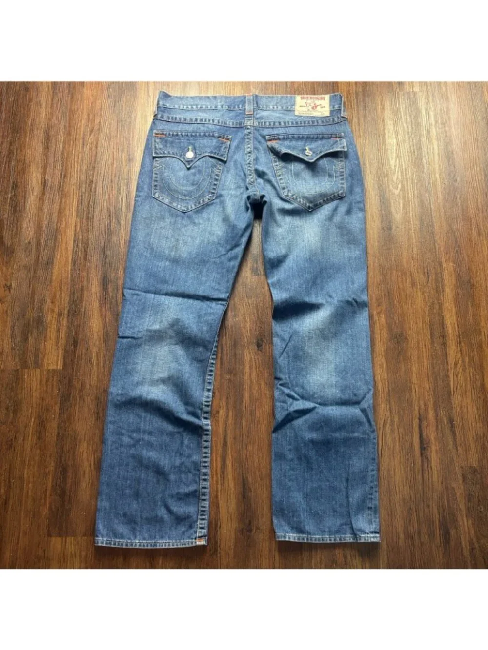 True Religion Straight Jeans Distressed Medium Wash Big T Flap Men’s Size 38